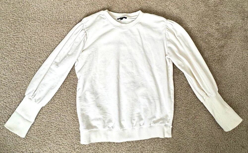 JOE’S Jeans Womens S Milk White Puff Sleeve Crewneck Sweatshirt Pullover Cotton